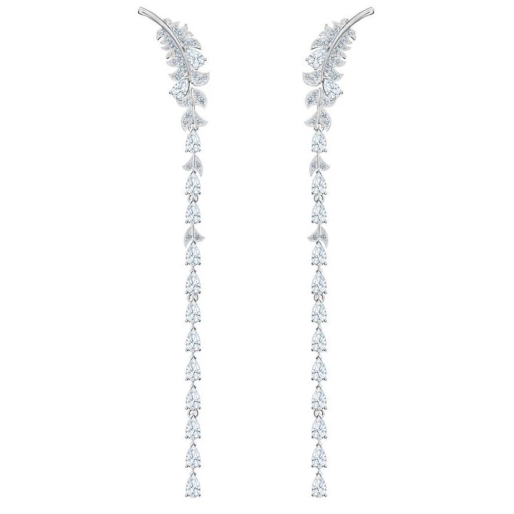 STUNNING “The Feather” Swarovski Silver Leaf Drop Earrings
